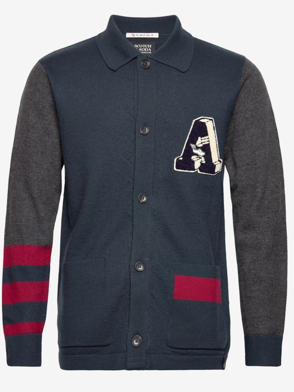 SCOTCH & SODA Varsity Wool Cardigan Preppy Teal Blue XXL